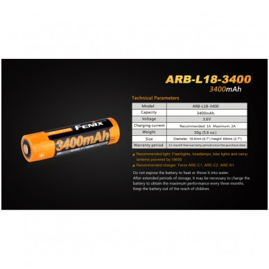 Fenix battery 18650 ARB-L18-3400 3